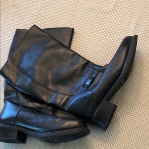 Jessica Pull-On Winter Boots Black Leather Size 9D Warm 14.5”FleeceLined #OS059